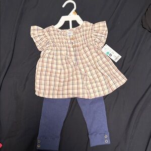 Carter's Cream Plaid Top and Black Pants Set